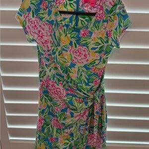 Lilly Pulitzer Floral Wrap-Style Romper in Pink & Green